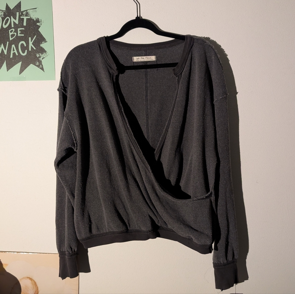 Free People Black Wrap Sweater